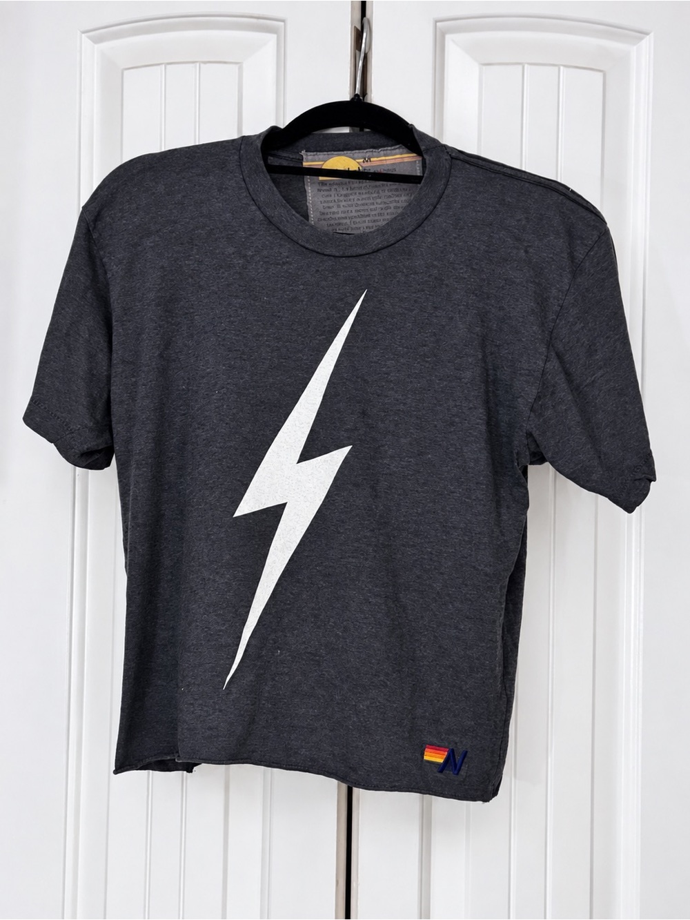 Aviator Nation Charcoal Gray Tee with White Lightning Graphic